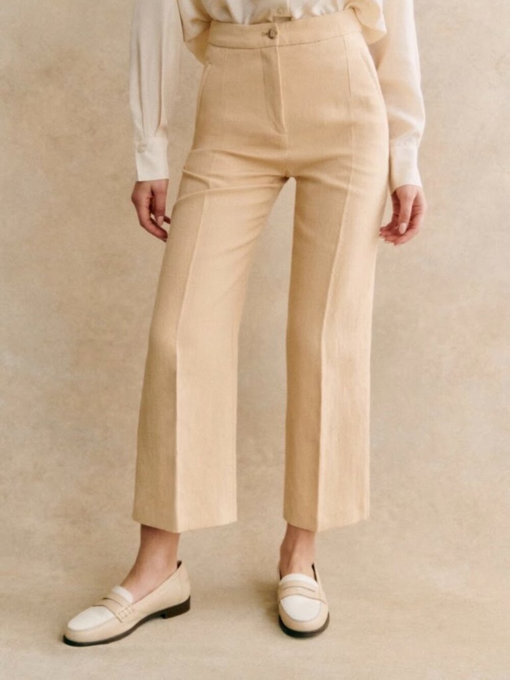 Sezane Martin Crop Trousers in Cream (Beige) - Size 14 (FR 46) New with Tags